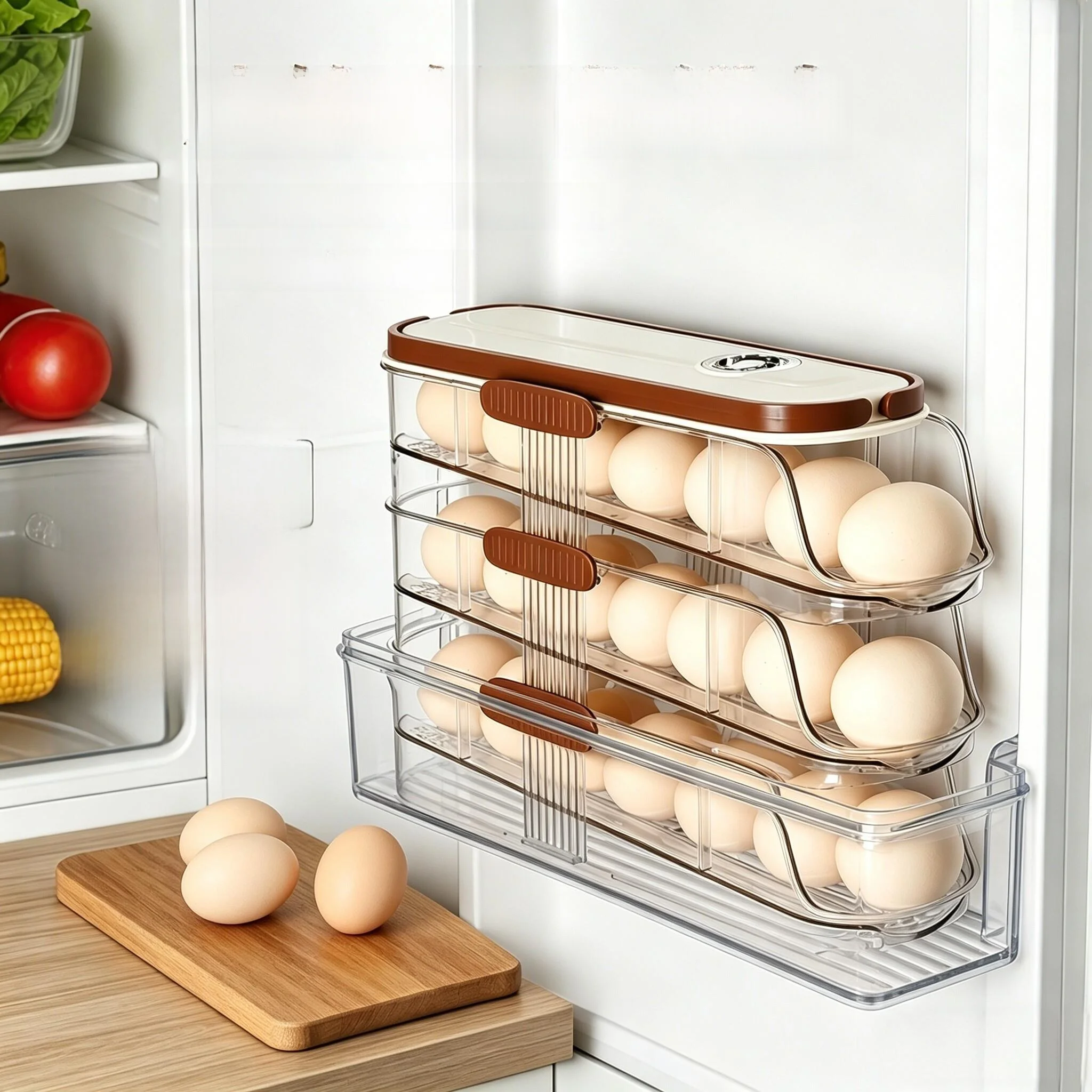 

Food Grade Fridge Egg Storage Box Kitchen Door Side Automatic Rolling Slanted Mouth Freshness Preservation Egg Box