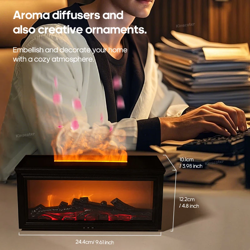 Simulated Fireplace Flames Aroma Diffuser Aromatherapy Ultrasonic Air Humidifier Sprayer Remote Controls/Essential Oil Set image 6