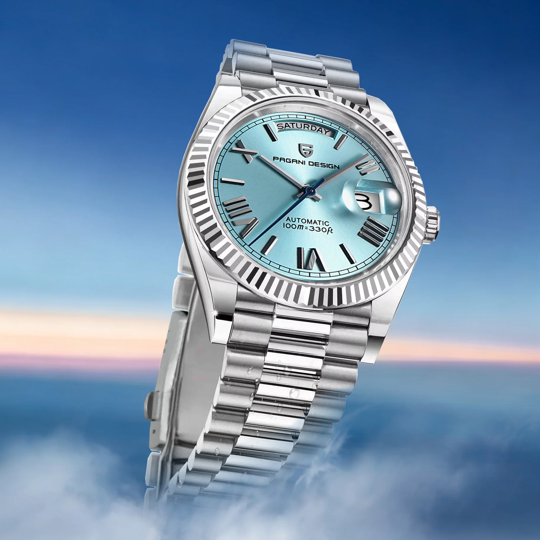 

Pagani Design New Ice blue Watch Men's Mechanical Automatic Watch AR Sapphire ST16 Luxury Business Waterproof Watch For men Gift