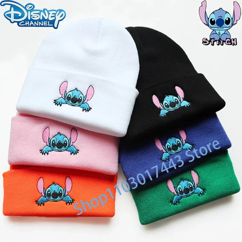 Stitch Disney Embroidery Baby Knitted Hat Autumn Winter Warm Infant Toddler Beanie Hat Outdoor Windproof Girls Boys Bonnet Cap