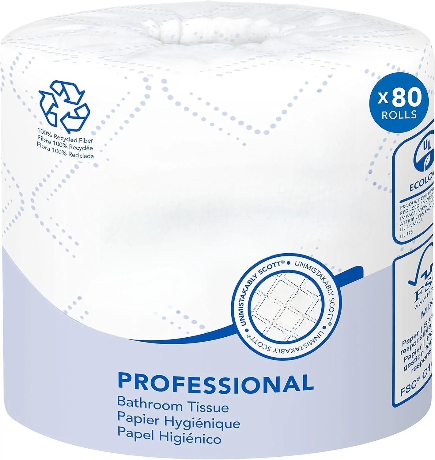 

100% Recycled Fiber Standard Roll Bulk Toilet Paper (13217), 2-Ply, Elevated Design, White, Individually Wrapped