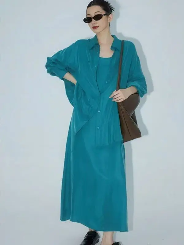 

plus Size Fashionable Shirt And Skirt Set Women's Strap Dress Casual Korean Style Long Sleeve And Pear Body Type