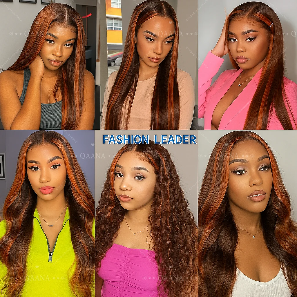 الزنجبيل مختلط براون الباروكات بالايج # 4/350 النحاس الأحمر تسليط الضوء على 5x5 الدانتيل أمامي غلويليس شعر مستعار شعر الإنسان فيتنام العظام شعر مستعار مستقيم