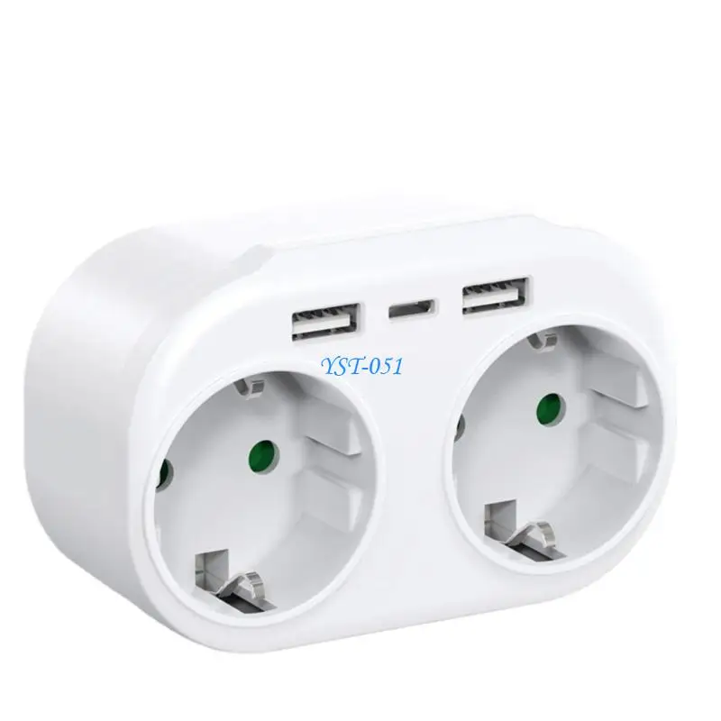 

E15A Wall Mounted EU Power Adapters Convert German Standard Outlet To Double Socket & USB Charging Port for International