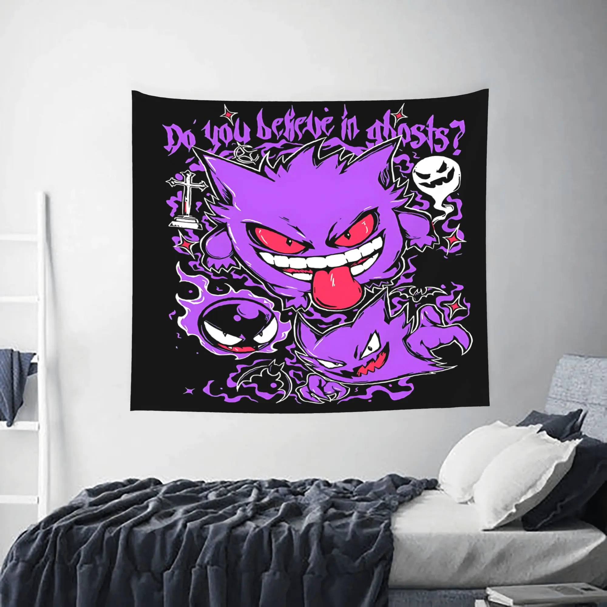 Customized Pokemon cutecore Tapestry Bedroom Decoration Gengar Ghost Wall Hanging Blanket Tapestry Cool Stuff For Room