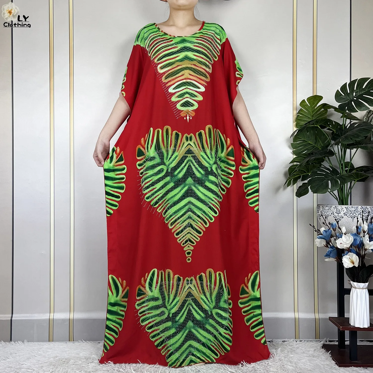 2024 Newest Muslim Party Dress With Big Scarf African Abaya For Women Loose Diamond Printed Floral Maxi Islam Femme Elegant Robe