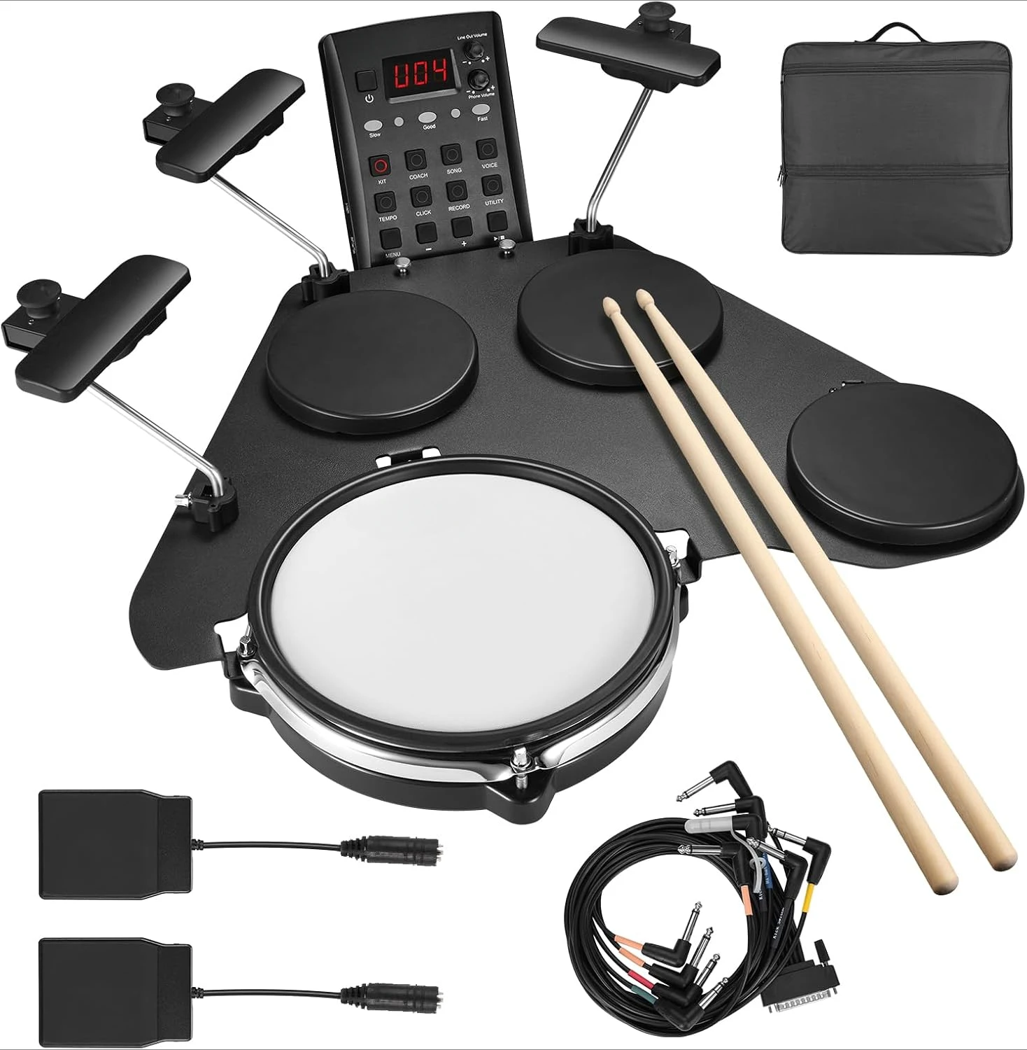 Electronic Drum Set,Portable Electric Drum Set for Beginner with Quiet Mesh Snare Drum Pads,220+ Sounds, USB MIDI,2 Switch Pedal