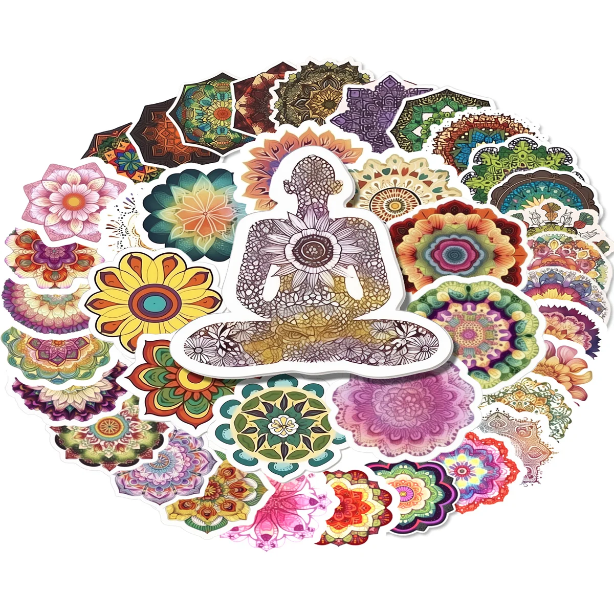 50pcs Mandala Flower Yoga Doodle Stickers, Cute Student Learning Stickers, Outdoor Play Stickers Learning Toy Stickers