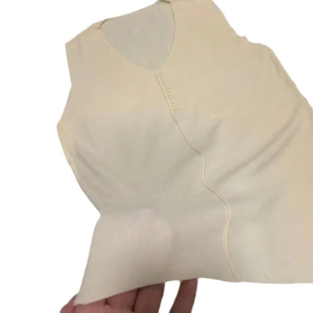 Camiseta de seda gelo sem mangas para mulheres, top com gola em v, regatas sem mangas, estilo simples, respirável, nicho pequeno, alta qualidade