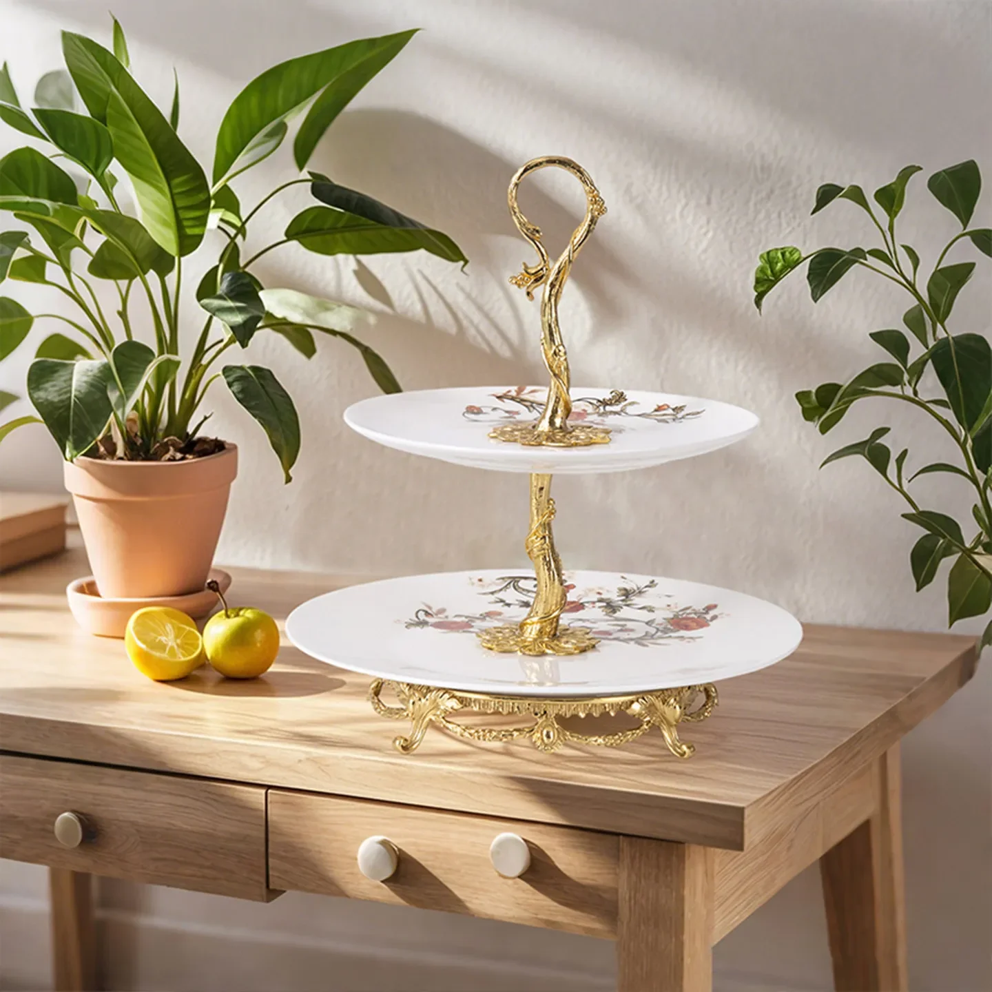 European three-tier fruit plate basket creative living room double-layer dried fruit plate cake tray afternoon tea snack rack
