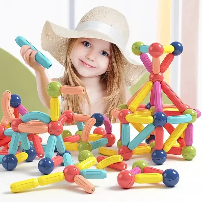 Blocos de construção magnéticos brinquedo conjunto de construção magnética ímã bola varas haste jogos montessori brinquedos educativos para crianças