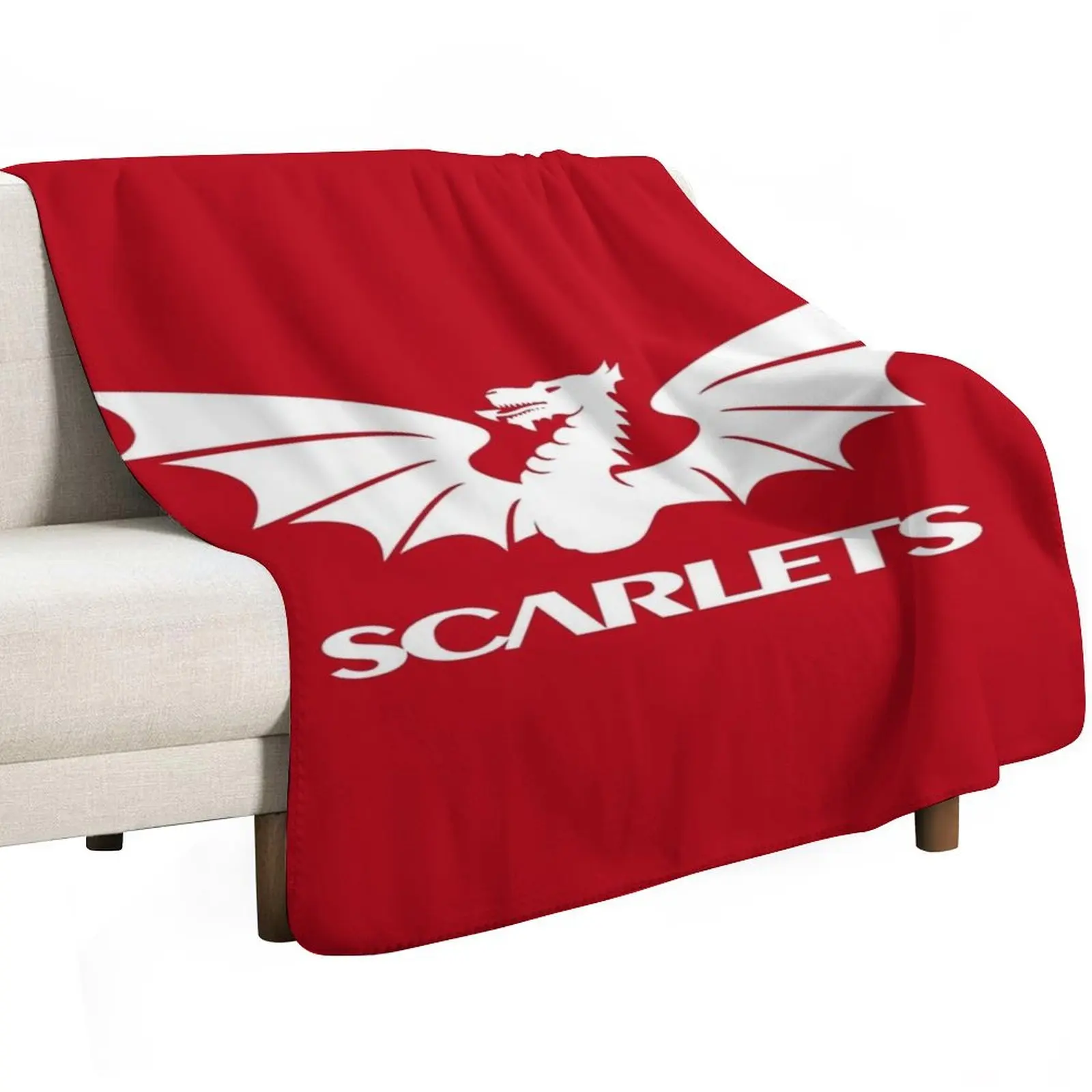 The Scarlets Rugby in White Throw Blanket Shaggy warm winter Winter beds Sofa Weighted Blankets