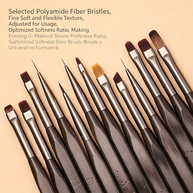13Pcs Square Plated Metal Nail Art Brush Set Soft Bristle With Caps UV Gel Builder Liner Gradient Flower Salon Manicure Tools