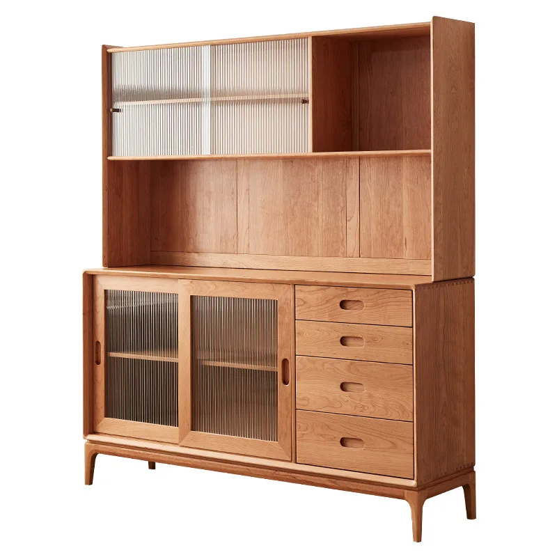 Cherry wood veneer side cabinet Nordic solid wood dining room locker Home kitchen cabinet High cabinet Locker