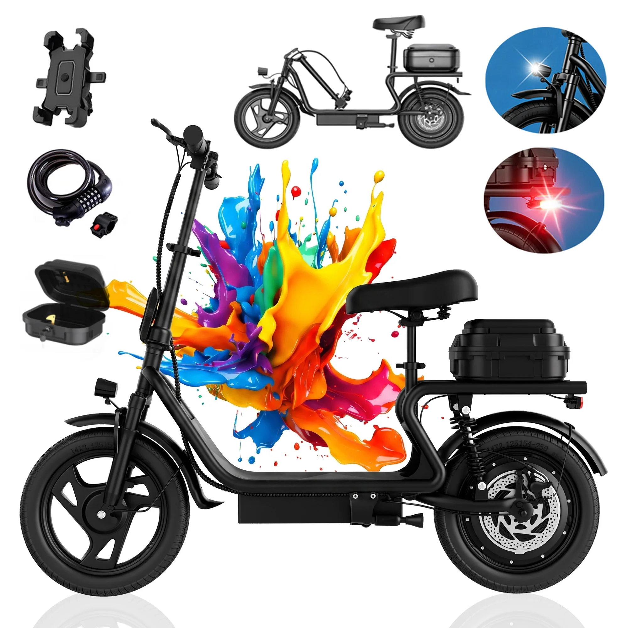 Image of HEADEER H1L Elektroroller für Erwachsene, 14-Zoll-Räder, 500W bürstenloser Motor, 48V 10,4Ah Batterie, faltbarer E-Scooter mit Sitz und ausziehbarem hinterem Korb, 21-27 Meilen Reichweite, 120 kg
