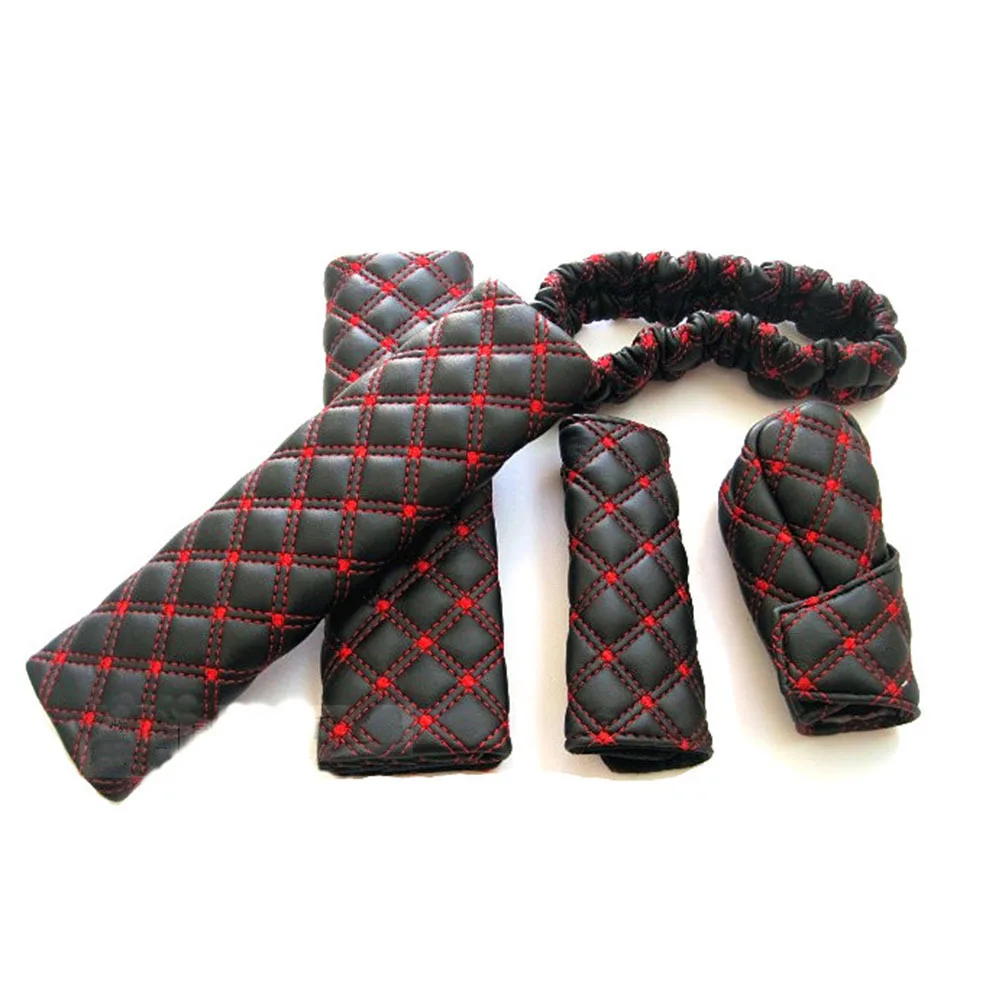 

Handbrake Set Red Black Microfiber Car Interior Accessories Gear Cover Shoulder Pads Rearview Mirror Cover Motorcycle