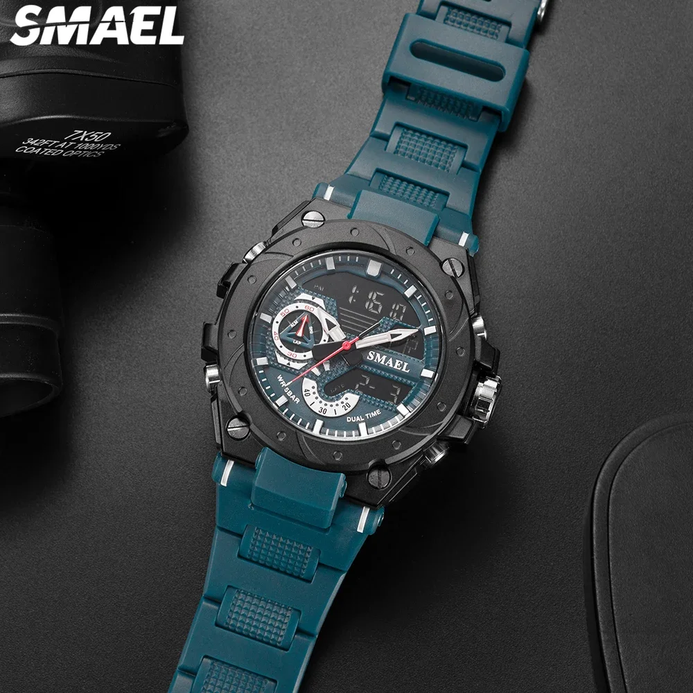 SMAEL  Fashion Brand Alloy Watch Men\'s Multi functional Cool Dual Display Outdoor Waterproof Electronic Watch 8060