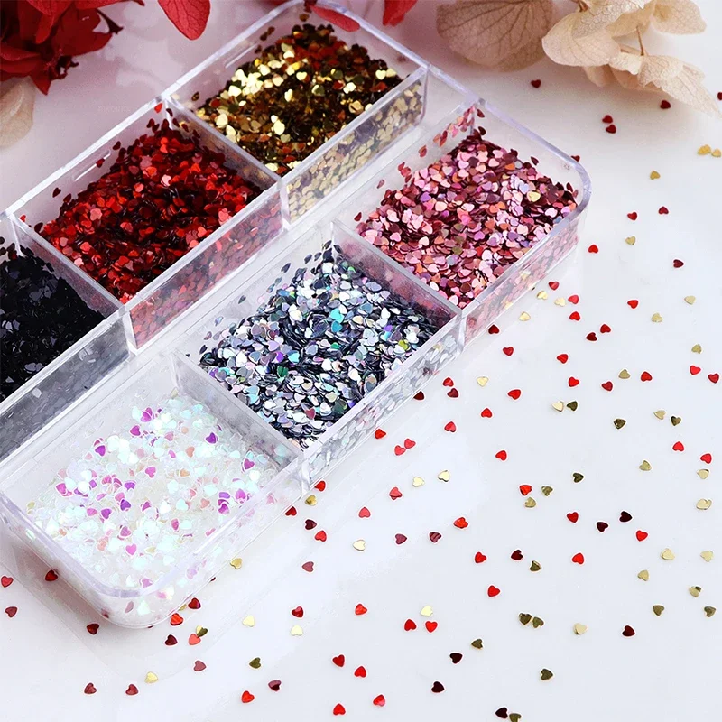 Colorful 1mm Mini Laser Heart Nail Glitter Sparkling Love Nail Decoration Nail Salon Design Cute Accessories DIY Nail Art Design