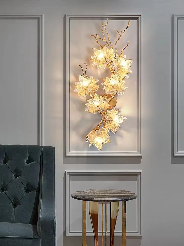 

g4 led American Postmodern Copper Glass Maple Leaves LED Lamp LED Light Wall lamp Wall Light Wall Sconce For Foyer Bedroom