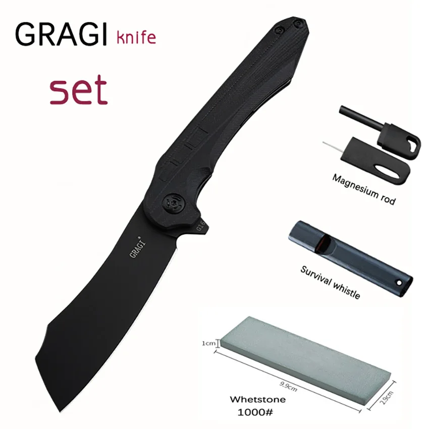 

GRAGI Folding Knife D2 Blade Outdoor Camping Survival Hunting Slaughter Knives G10 Handle Wilderness Survival Tools EDC G16