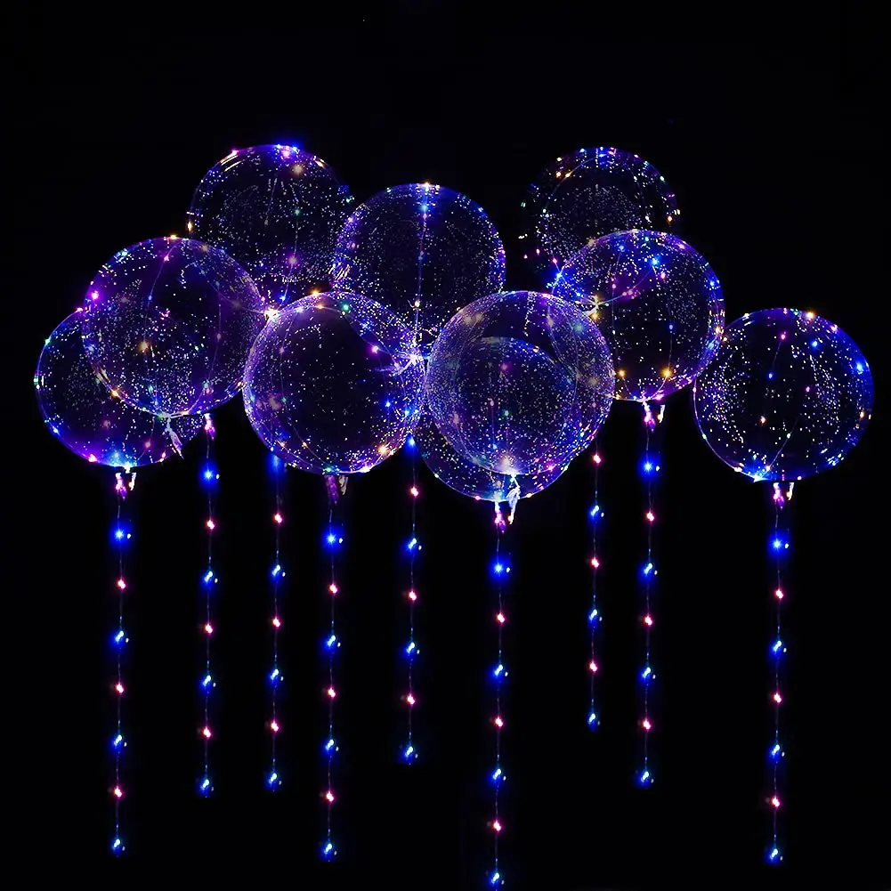 3Pcs/lot LED Light Up Bobo Baloons 20 Inch Clear Balloons Helium Glow Bubble Ballons Wedding Birthday Halloween Party Decoration