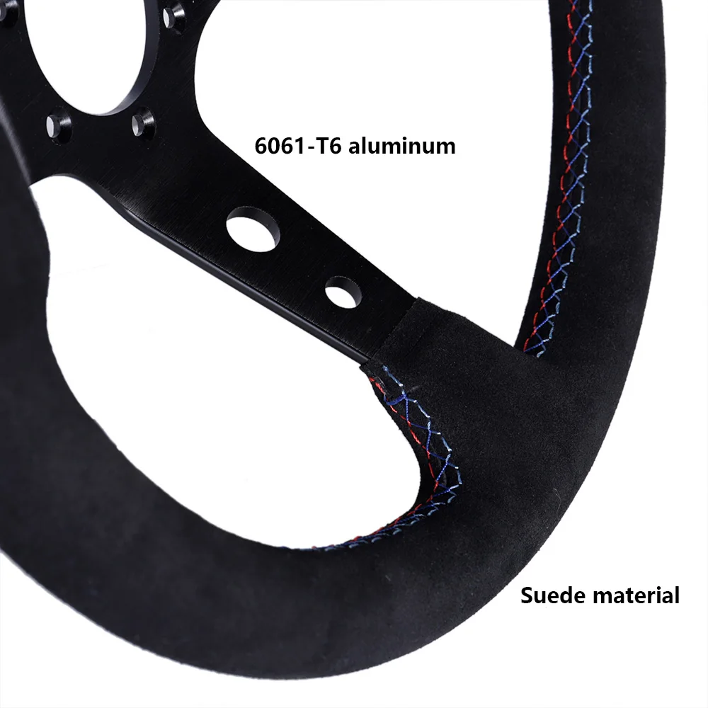 350mm Sport Steering Wheel Suede Leather Deep 90mm 14Inch Racing Drift Steering Wheel Universal