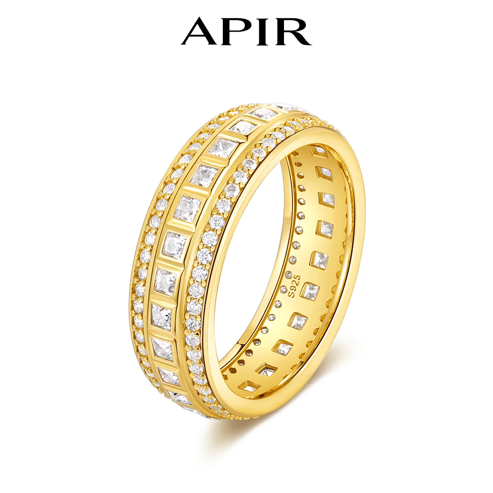 

APIR Sparkling Moissanite Eternity Band for Women Men 925 Sterling Silver 18k Gold Plated Wedding Engagement Luxury Jewelry Gift