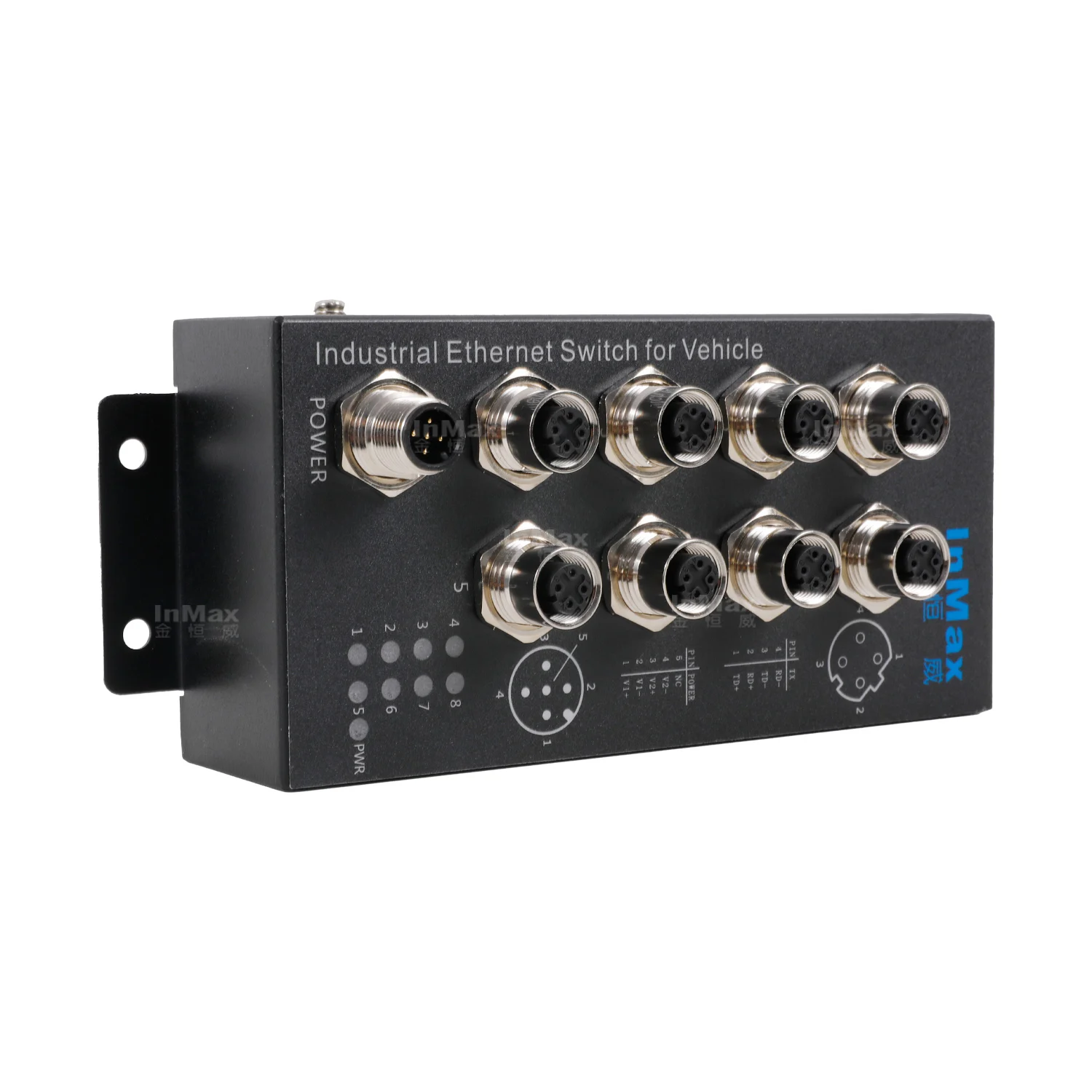 M12 Connectors Car Industrial Ethernet Switch M12 Railroad Switch