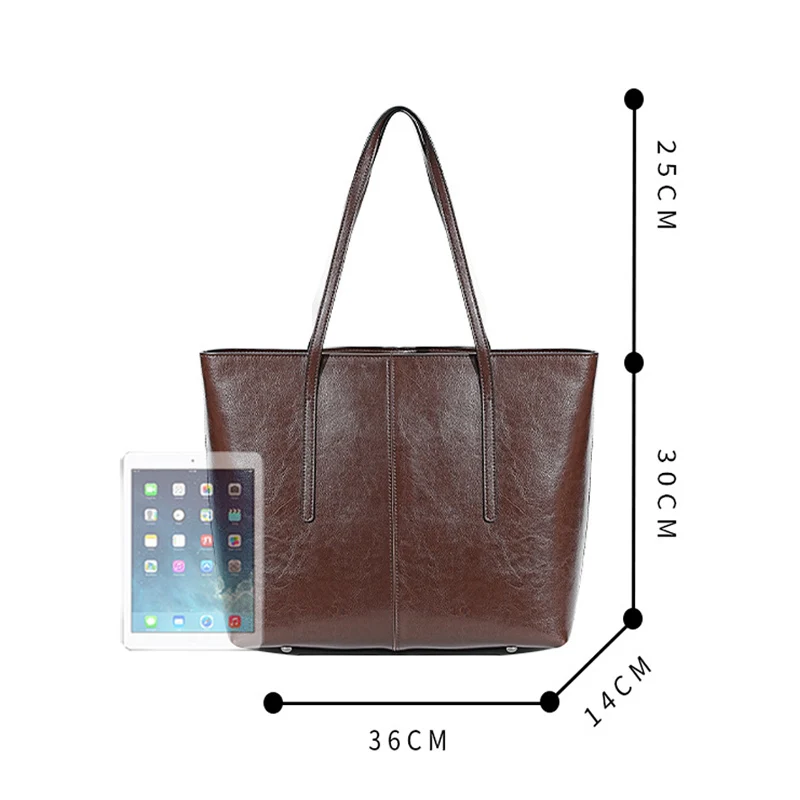 Classic Female Split Leather Tote Bag Oil Waxed Cowhide Leather Retro Women Shoulder Bags Lady Large Capacity Versatile Handbag