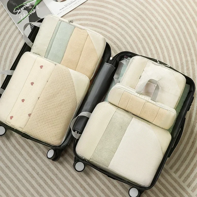 3/5 Pcs Travel Organizer Set Storage Bag Large Capacity Mesh Bag Compressible Underwear Suitcase Luggage Packing Cubes Zipper