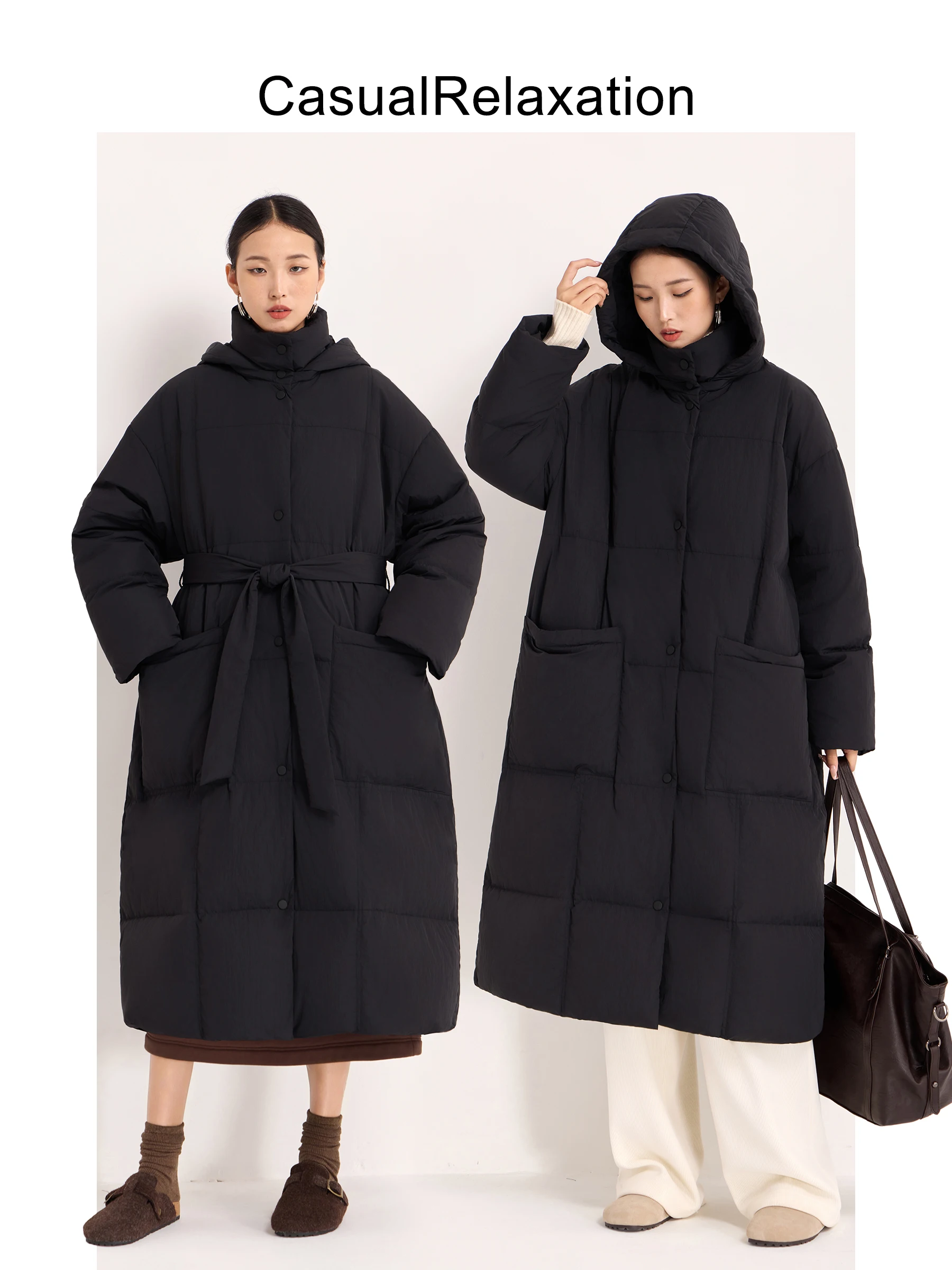 

Женская удлиненная пуховая куртка с капюшоном, 90% белый пух, утепленное пальто для повседневной носки и поездок на работу, теплая зимняя одежда