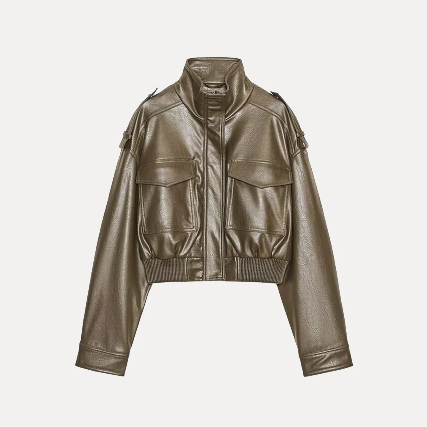 سترة نسائية جلدية لخريف 2025 جديدة Sle ثلاثية الألوان كيت مزينة بحامل معطف جلد مزيف ملابس خارجية مناسبة #5