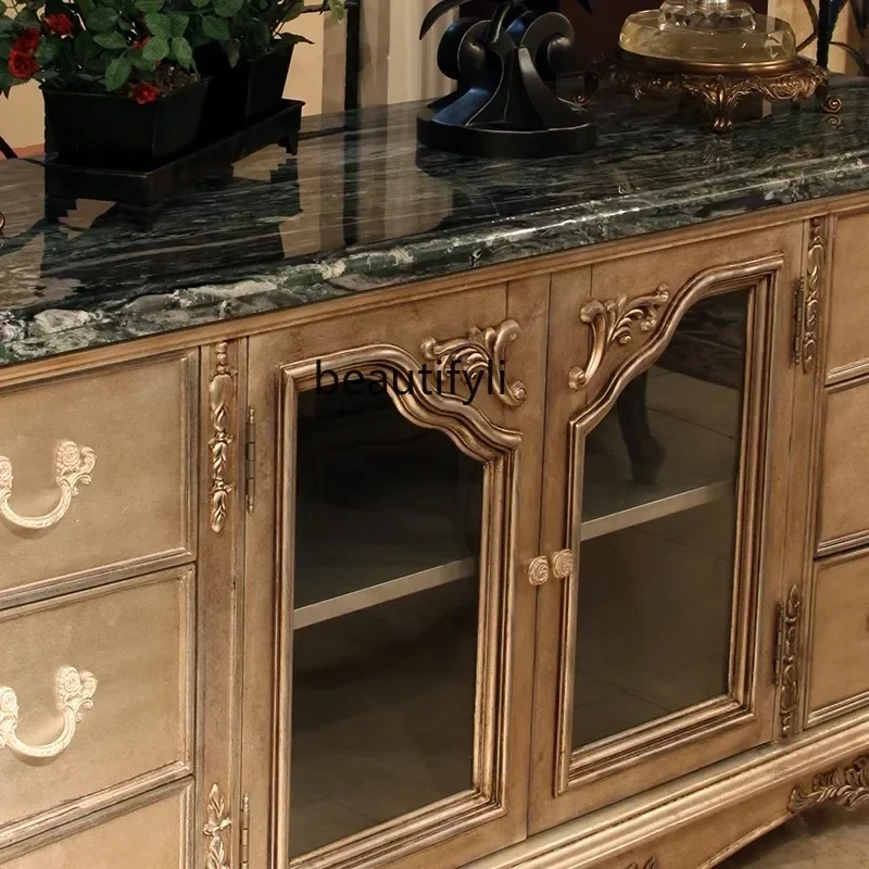 

cqyEuropean-Style Marble Tea Cabinet Carved Hallway Sideboard Cabinet Household Quality Carved Decorative Locker