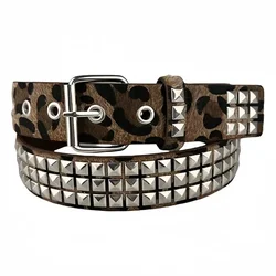 Women Camouflage Leopard Belts Heavy Metal Belt Y2K Rivet Inlay Faux Leather Belt Punk Hip Hop Rock Air Eye Jeans Decoration