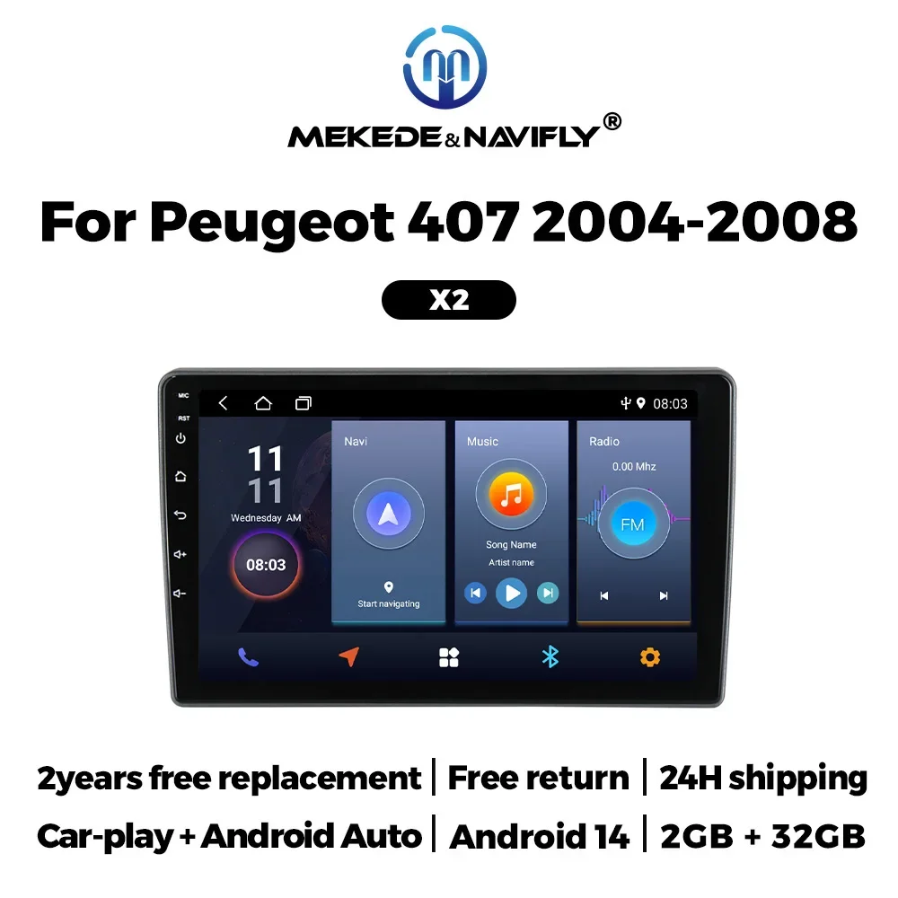 

NEW 2025 Android 14 Autoradio For Peugeot 407 2004-2011 Wireless CarPlay Car Radio Stereo Multimedia Video Player GPS Navigation