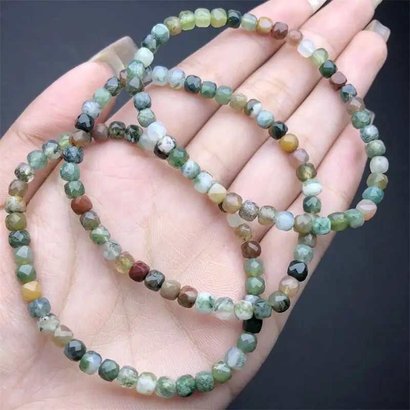 4MM Natural Moss Agate Cube Bracelet Crystal Reiki Gemstone Fashion Jewelry Fengshui Women Healing Gift 1pcs