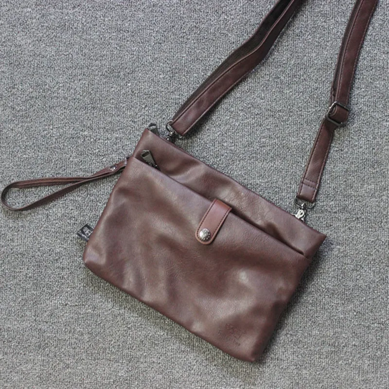 Bolso de hombro Vintage para hombre, bandolera de cuero suave con cremallera, bolso cruzado de gran capacidad