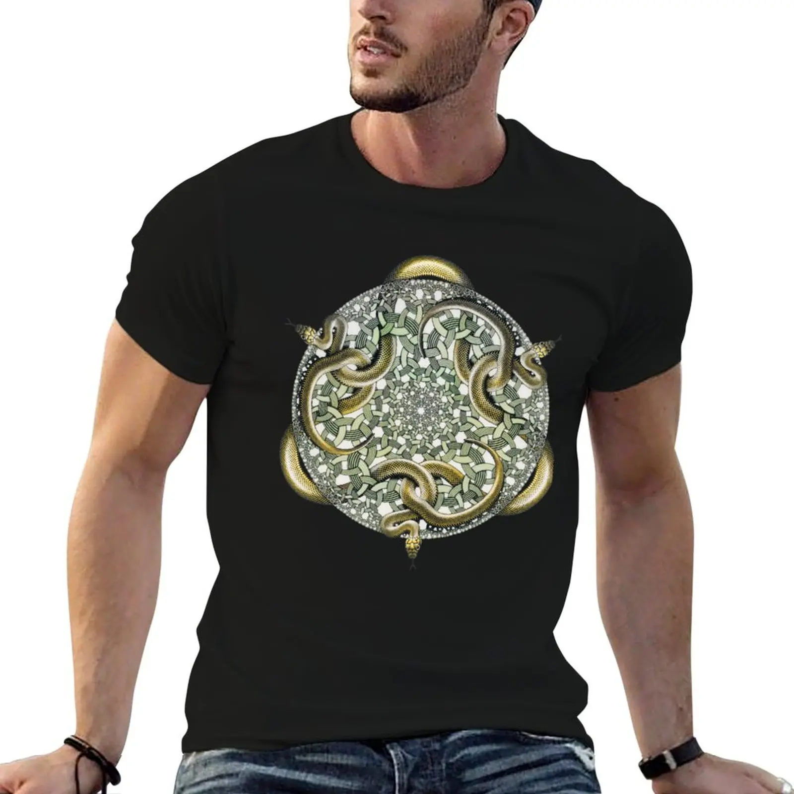 Escher Snakes T-Shirt Basic Crew Neck Short Sleeve Top