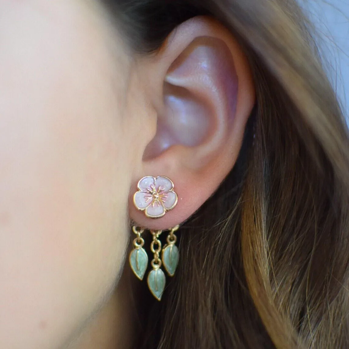 1 pair of fashionable and exquisite enamel colorful flowers leaf front and back earrings niche design flower Earring Jacket wome
