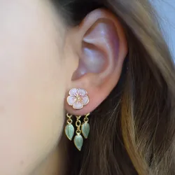 1 pair of fashionable and exquisite enamel colorful flowers leaf front and back earrings niche design flower Earring Jacket wome
