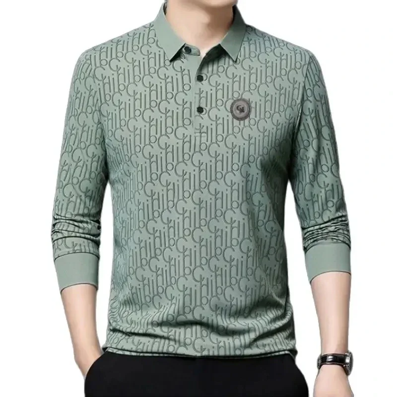 Spring and Autumn Men\'s High Quality Long Sleeve Letter Polo Shirt New Luxury Fashion Business Leisure Multi Functional Top