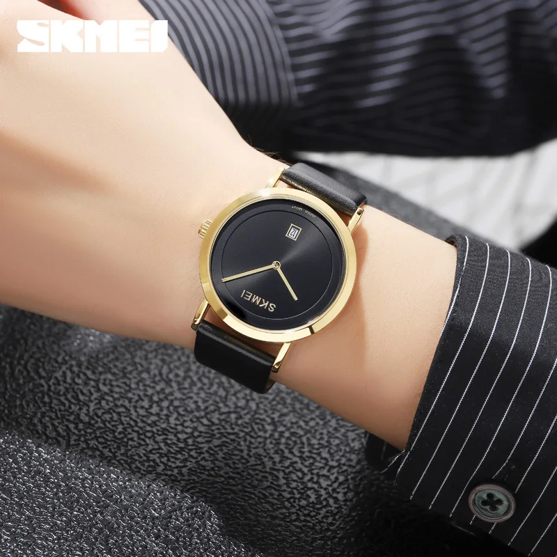 Fashion Quartz Watch Luxury Brand Skmei Men\'s Watches Simple Dial Calendar Watch For Man Original Design Leather Wristwatch