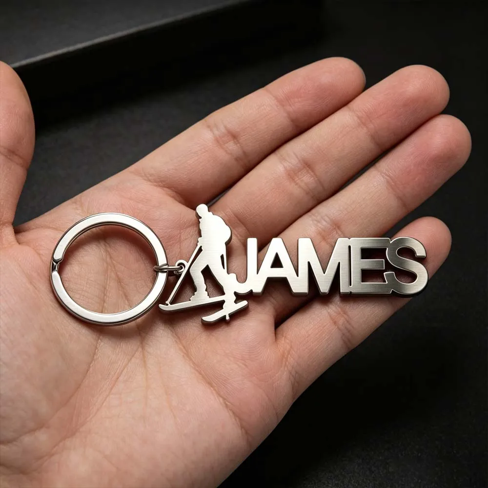 Winter Mountain Ski Snowboard Personalized Keychain Custom Name Key Ring Bag Charm Gift For Men Women Stainless Steel Jewelry