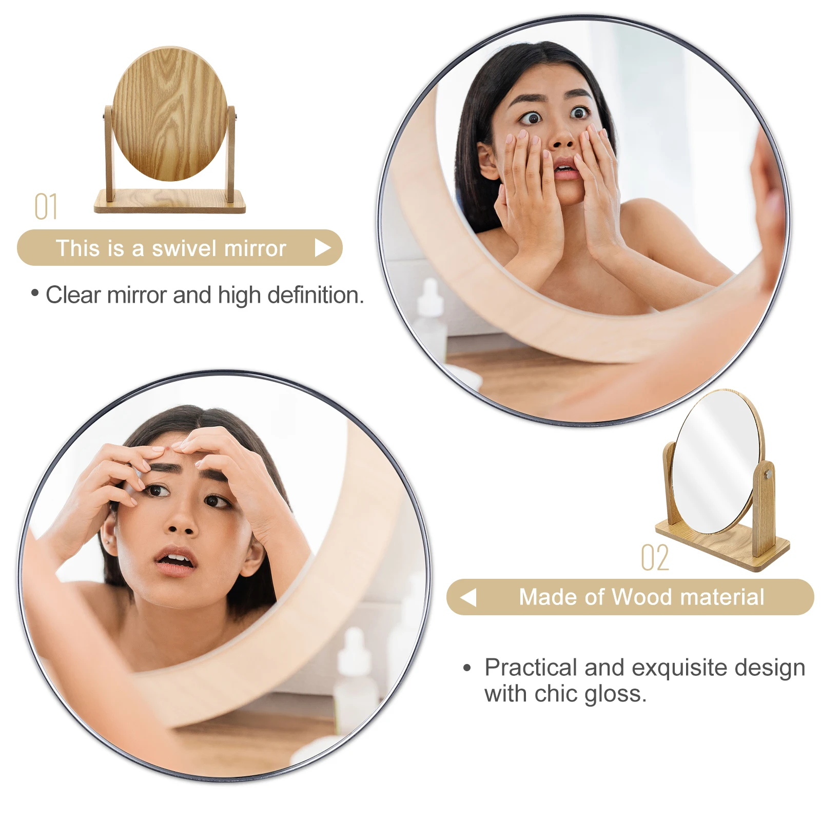 

Creative Wood Makeup Swivel Vanity Mirror For Women Desktop Durable Oval Dresser Tabletop Bathroom Mirror Shaving Glass