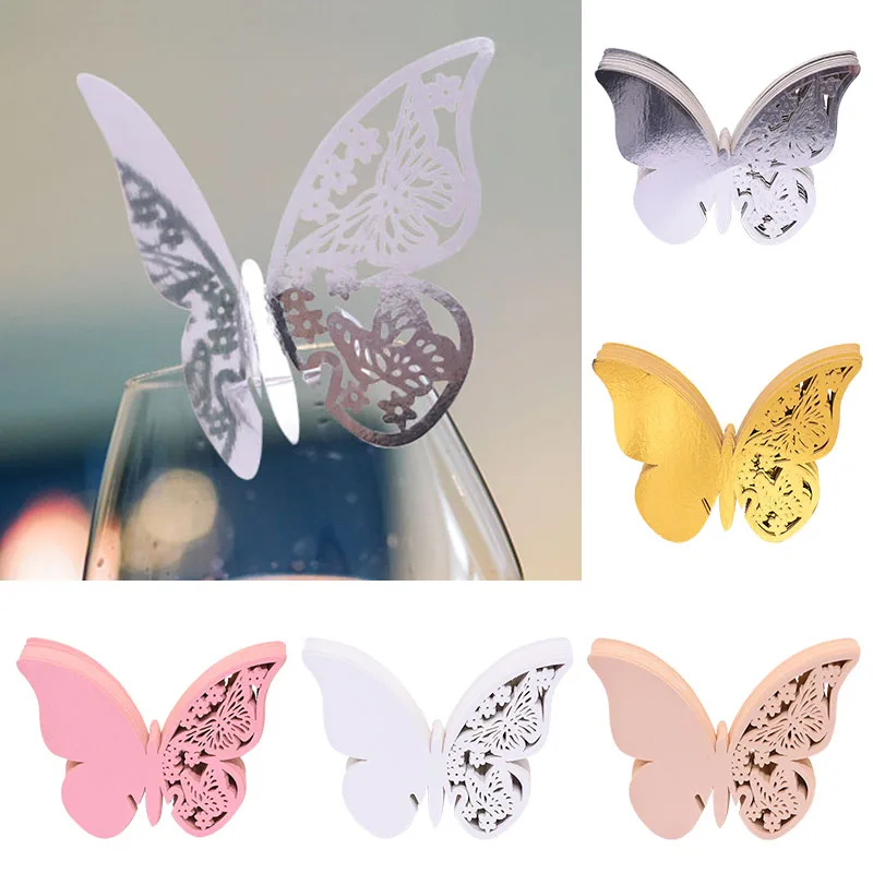 

20/50pcs Hollow Butterfly Cup Card Wine Glass Paper Name Place Seats Card Favor Wedding Party Baby Shower Table Decoration