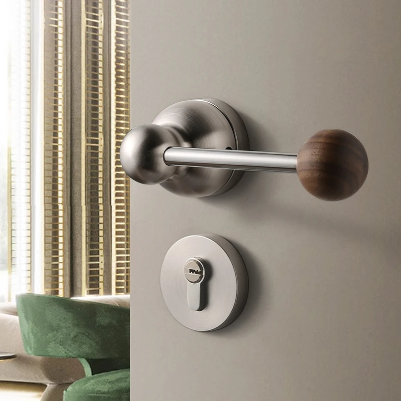 Space aluminum door handle magnetic suction silent bedroom room brushed silver black lock solid wood walnut ball lock