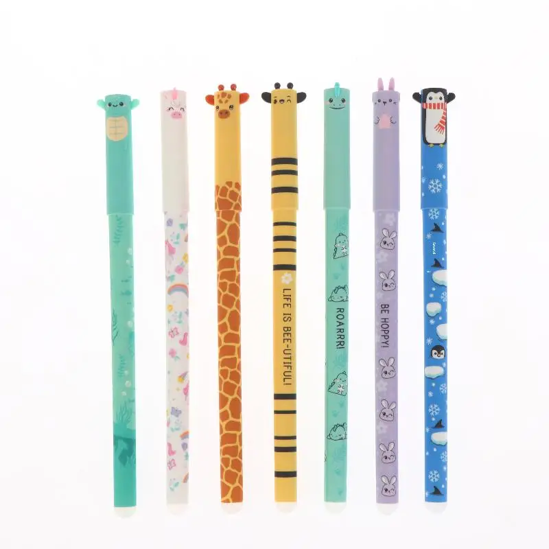 

7Pcs Cartoon Animal Erasable Gel Pen Refill 0.5mm Bee Rabbit Giraffe Colored Pen Core School Writing Supplies