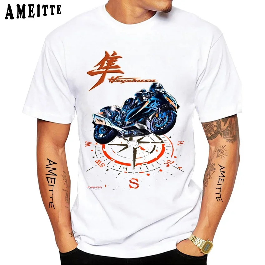 Hayabusa GSX-R 1300 GS Adventure Motorcycle Riding T-Shirt Summer Men Short Sleeve White Casual Tops Hip Hop Boy GP Rider Tees