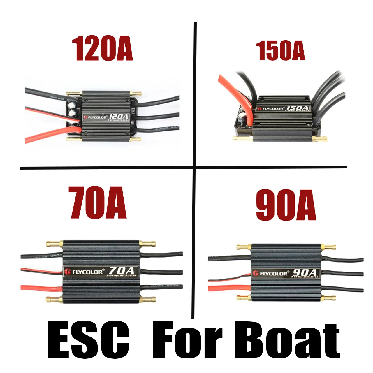 

Flycolor 50A/70A/90A/120A/150A Speed Controller Brushless ESC Support 2-6S BEC 5.5V/5A for Model Ship RC Boat