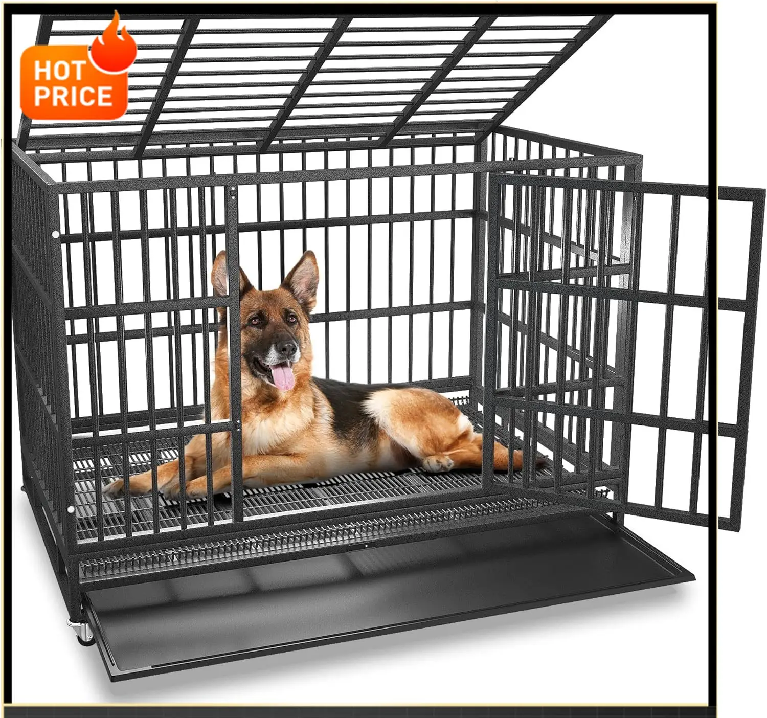 

Bestseller48 inch Heavy Duty Indestructible and Escape-Proof Dog Crate Cage Kennel for Large Dogs, High Anxiety Dog Crate with R